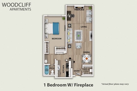 Floor plan for 1 bed, 1 bath, 750 sqft